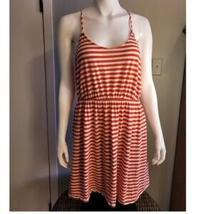 JCrew Linen Cotton Stripe Mini Dress Fit Flare Red White Coquette L Resortwear